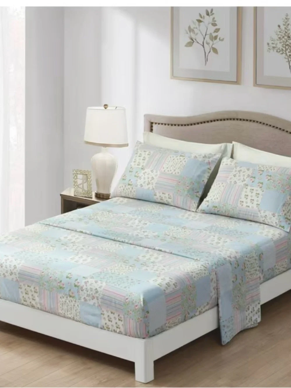 New 3pc Twin Shabby Chic Holly 3/4 Printed Floral Patchwork Cotton Sheet Set